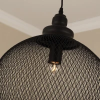 HomCom Retro Industrial Hanging Steel Globe Mesh Light Fixture Pendant - Black(m-5)