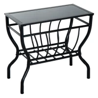 HomCom Metal Magazine Rack End Table w/ Glass Top - Black Glass Top(m-1)