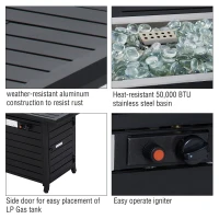 Outsunny 57" Black Bronzed Aluminum Rectangular Patio Gas Fire Pit with Table Lid(m-6)