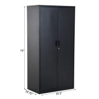 HOMCOM 71" Steel Garage Storage Cabinet Corner Cabinet with Adjustable Shelves Room Bookshelf - Black(m-3)