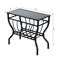 HomCom Metal Magazine Rack End Table w/ Glass Top - Black Glass Top(m-4)