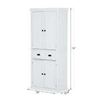 HomCom 72" Large Colonial Free Standing Wooden Kitchen Pantry Cupboard Storage Cabinet - White(m-3)