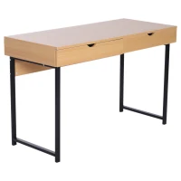 HomCom 20" Wood Metal Modern Computer Desk with Slide Out Drawers - Natural Wood / Black(m-1)