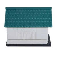 Pawhut 35"L x 27"W x 27"H Plastic Snap Together Outdoor Dog House - Green/White/Black(m-6)
