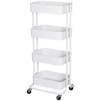HOMCOM 4-tier Rolling Metal Kitchen Utility Cart Trolley with Storage - White(m-1)