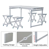 Outsunny 4' Aluminum Portable Folding Outdoor Picnic Camping Table with 4 Seats - Silver(m-5)