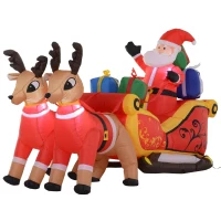 HOMCOM 7' L Christmas Holiday Yard Inflatable Outdoor  Light Up LED Inflatable Decoration  Santa on Sleigh with Reindeer(m-1)