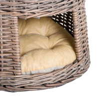 PawHut 24" 3 Tier Round Rattan Wicker Elevated Cat Bed Condo with Cushions(m-9)