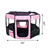 Pawhut 46" Soft Sided Folding Pet Playpen Crate - Pink / Black(m-3)