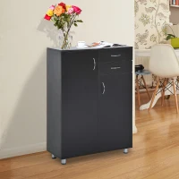 HomCom Wooden Two Door Shoe Shelf Storage Organizer With Drawers - Dark Coffee(m-3)