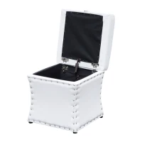 HomCom 17” Cube Faux Leather Storage Ottoman Footrest With Decorative Pull Out Tray - White(m-3)