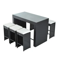 Outsunny 7 Piece Outdoor Patio Rattan Wicker Bar Stool Dining Table Set(m-1)