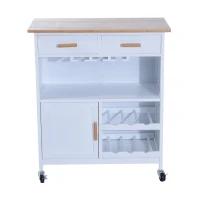 HomCom 30" Kitchen Island Rolling Cart With 6 Bottle Fancy Wine Rack Stemware Storage(m-4)