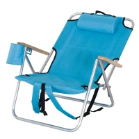 Outsunny Aluminum Outdoor Folding Reclining Camping Chair Backpack Portable Picnic Seat w/ Headrest And Cup Holder - Blue(m-1)