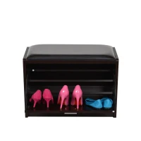 HomCom Compact Wooden Cube Ottoman 9 Pair Shoe Rack Storage Bench - Dark Brown Wood Grain(m-1)