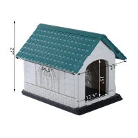 Pawhut 35"L x 27"W x 27"H Plastic Snap Together Outdoor Dog House - Green/White/Black(m-3)