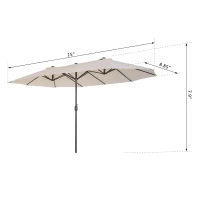 Open Box Outsunny 15' Steel Rectangular Outdoor Double Sided Market Umbrella - Cream White(m-3)