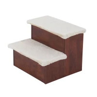 PawHut 14" 4 Step Portable Folding Wooden Easy Climb Pet Stairs Ramp with Storage Compartments(m-1)