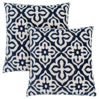 Monarch 18" x 18" Geometric Motif Decorative Throw Pillow (Set of 2) - Dark Blue(m-1)