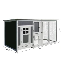 PawHut 32" Luxury Large Wooden Outdoor Open Covered Chicken Coop House with Run and Nesting Box - Gray and White(m-3)