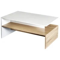 HOMCOM Modern Coffee Table,  2-tier Rectangular Center Table with Storage Shelves for Living Room, White/Natural Wood(m-5)