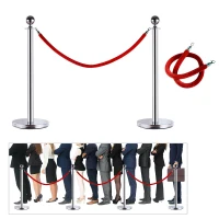 HomCom Chrome Crowd Control Red Velvet Rope Stanchion Barrier(m-1)