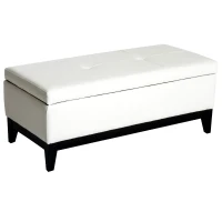 HomCom 42” Rectangular Faux Leather Storage Ottoman Bench with Tray - Cream White(m-4)