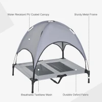 PawHut 36" x 30" Elevated Portable Mesh Dog Cot Outdoor Cooling Pet Cat Bed with UV Protection Canopy Shade(m-6)