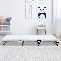 HomCom Twin Size Folding Convertible Sleeper Bed Ottoman with Beige Slipcover(m-2)