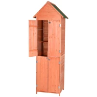 Outsunny Solid Pine Wood Lockable 4-Door Storage Shed with Shelving for Your Backyard Garden Organization Needs(m-6)
