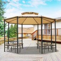 Outsunny 12.5' Outdoor Octagon Patio Gazebo Pavilion Canopy Tent with Benches - Light Brown(m-11)
