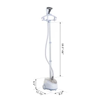 HomCom 1.8 Liter 1200W Upright Full Size Clothing Steamer With Fabric Brush And Garment Hanger - White / Grey(m-3)
