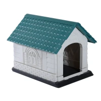 Pawhut 35"L x 27"W x 27"H Plastic Snap Together Outdoor Dog House - Green/White/Black(m-1)