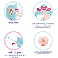 Qaba 2-in-1 Kids Pretend Play Set Piano Princess Vanity Table with Lights, Sounds and Accessories - Light Blue / Pink(m-4)