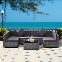 Outsunny 7 Piece Modern Rattan Wicker Garden Outdoor Furniture Modular Sectional Patio Set - Grey(m-2)