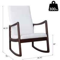 HomCom Modern Wood Rocking Chair Indoor Porch Furniture for Living Room - Coffee Brown / White with Cushion(m-3)