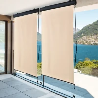 Outsunny Retractable Exterior Roller Shade Cordless Roller Shade Privacy for Balcony with UV Protection Sand Color Safety Crank Operation(m-2)