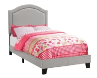 Monarch Twin Size Contemporary Upholstered Bed Frame with Chrome Nail Head Trim and Wood Legs - Grey Linen Look(m-1)