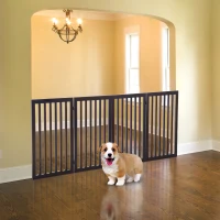 PawHut 36" x 80" Wooden Freestanding 4 Panel Expandable Pet Gate - Rich Espresso(m-3)