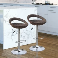 HomCom Vintage Adjustable Open Back Rattan Bucket Seat Patio Bar Stool - Set of 2(m-2)