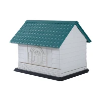 Pawhut 35"L x 27"W x 27"H Plastic Snap Together Outdoor Dog House - Green/White/Black(m-5)