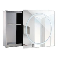 Open Box HomCom Vertical 28" LED Illuminated Bathroom Sliding Wall Mirror Medicine Cabinet - Ring LEDs(m-5)