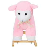 Qaba Lamb Rocking Horse Sheep Stuffed Animal Ride On Rocker for Kids / Nursery - Wooden Plush - Pink(m-8)