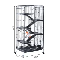 Pawhut 52" 6 Level Indoor Small Animal Cage Hutch - Black(m-3)