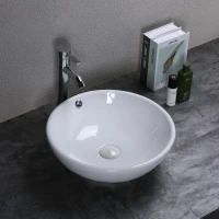 Kleankin 16.5"D Round Above Counter Vessel Sink Porcelain Ceramic Bathroom Vanity Sink Art Basin - Glossy White(m-1)