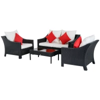 Outsunny 4 Piece Outdoor Patio Rattan Wicker Loveseat and Chair Set(m-1)