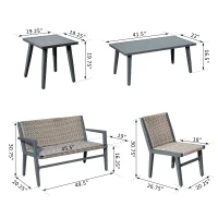 Outsunny 5 Piece Outdoor Patio Rattan Wicker Loveseat Conversation Set(m-3)