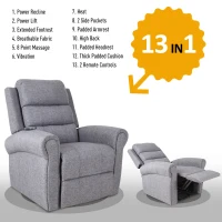 HOMCOM Power Lift Chair Heated Vibrating Massage Recliner Sofa with Remote Grey(m-6)
