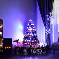 HomCom 4' Artificial Pre-Lit Fiber Optic LED Light-Up Christmas Tree with 8 Light Settings and Stand - Green(m-4)