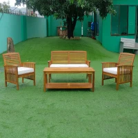 Outsunny 4 Piece Outdoor Acacia Wood Loveseat Coffee Table Lounger Conversation Set(m-3)